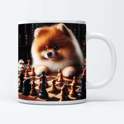 Pomeranian Dog Playing Chess Library Background