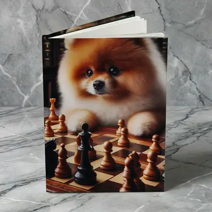 Pomeranian Dog Playing Chess Library Background