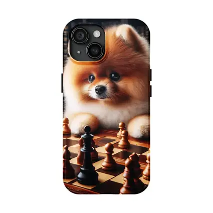 Pomeranian Dog Playing Chess Library Background