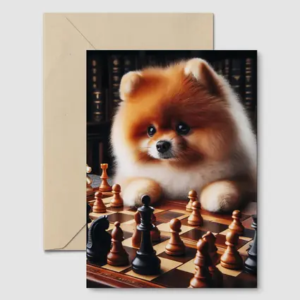Pomeranian Dog Playing Chess Library Background