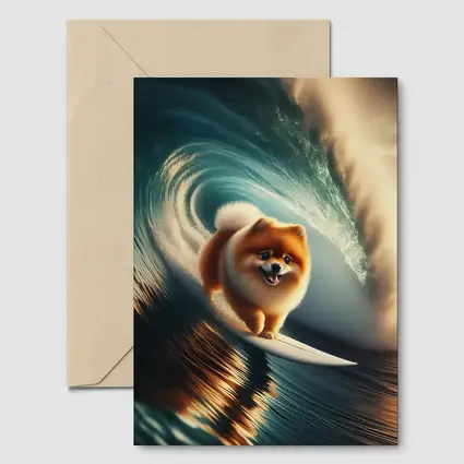 Pomeranian Surfing Barrel Wave Ocean