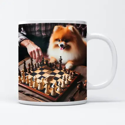 Pomeranian Dog Playing Chess With Man