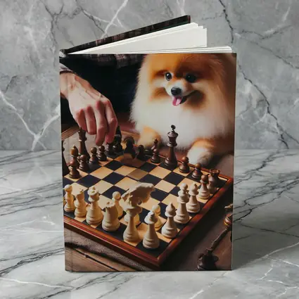 Pomeranian Dog Playing Chess With Man