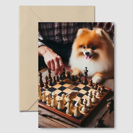 Pomeranian Dog Playing Chess With Man