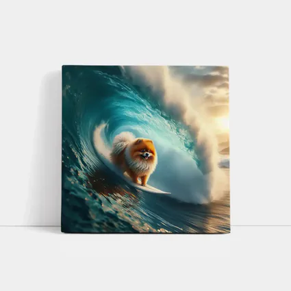 Pomeranian Surfing Massive Ocean Wave
