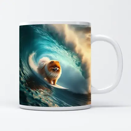 Pomeranian Surfing Massive Ocean Wave