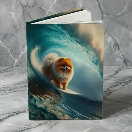 Pomeranian Surfing Massive Ocean Wave