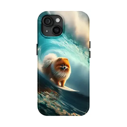 Pomeranian Surfing Massive Ocean Wave