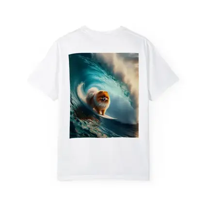 Pomeranian Surfing Massive Ocean Wave