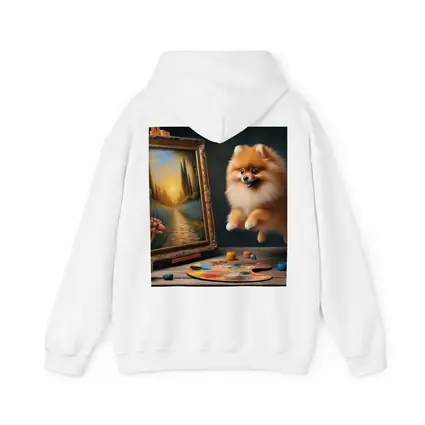 Pomeranian Dog Leaping Near Painting Easel