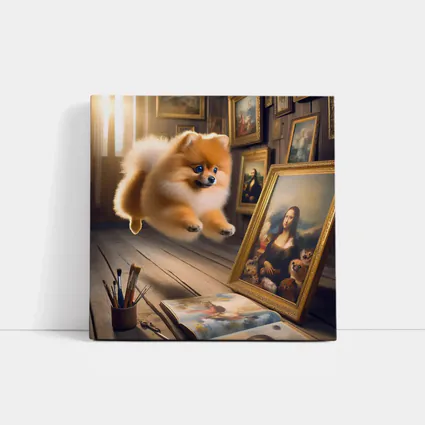 Pomeranian Dog Flying Art Gallery Scene