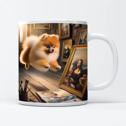 Pomeranian Dog Flying Art Gallery Scene