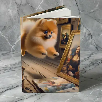 Pomeranian Dog Flying Art Gallery Scene