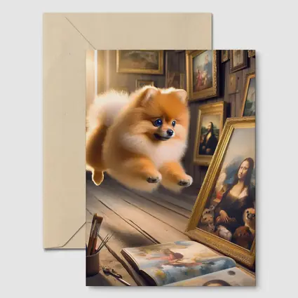 Pomeranian Dog Flying Art Gallery Scene