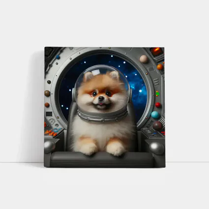 Pomeranian Astronaut Dog in Space Cockpit