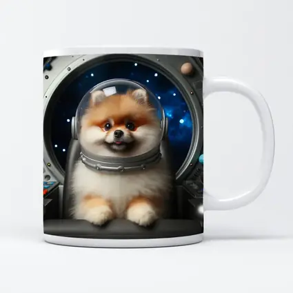 Pomeranian Astronaut Dog in Space Cockpit