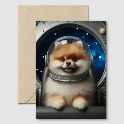 Pomeranian Astronaut Dog in Space Cockpit
