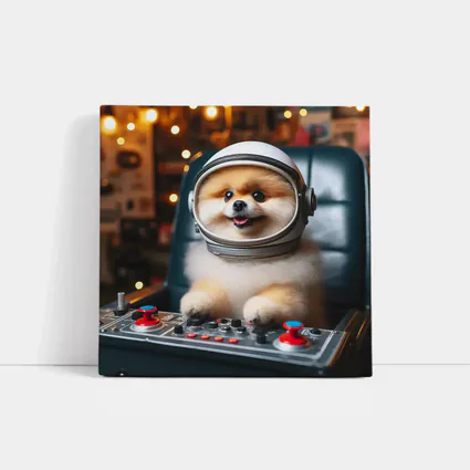 Pomeranian Astronaut Dog at Space Controls