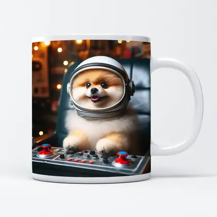 Pomeranian Astronaut Dog at Space Controls