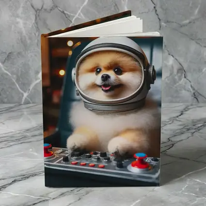 Pomeranian Astronaut Dog at Space Controls