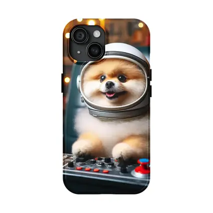 Pomeranian Astronaut Dog at Space Controls