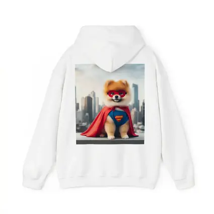 Pomeranian Superhero Dog City Skyline