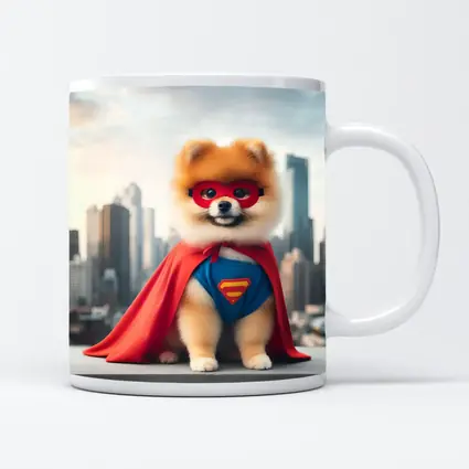 Pomeranian Superhero Dog City Skyline