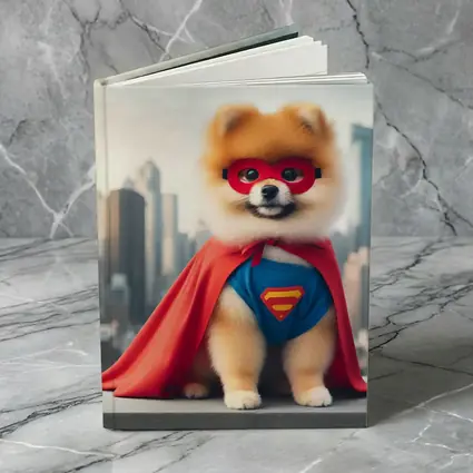 Pomeranian Superhero Dog City Skyline