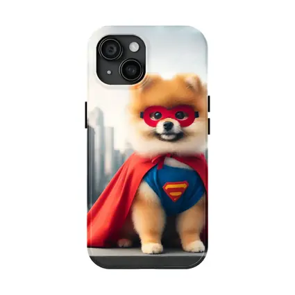 Pomeranian Superhero Dog City Skyline