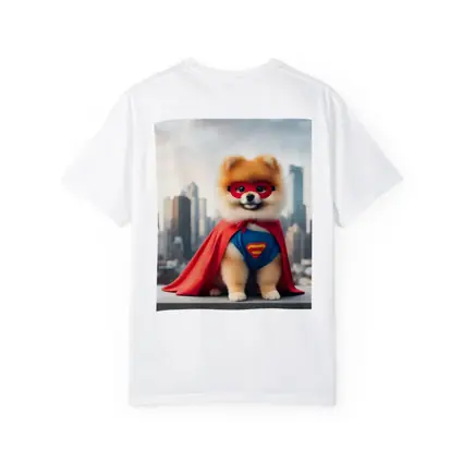 Pomeranian Superhero Dog City Skyline