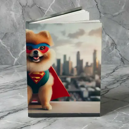 Pomeranian Superhero Cape City Skyline Background