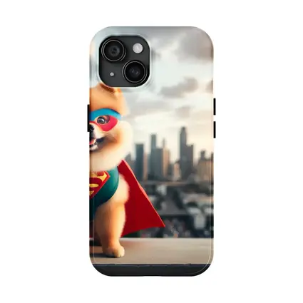 Pomeranian Superhero Cape City Skyline Background