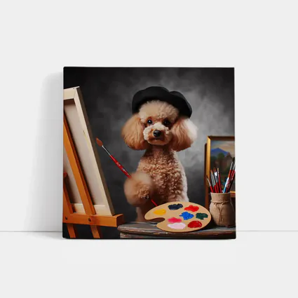 Poodle Artist Painting with Beret Hat