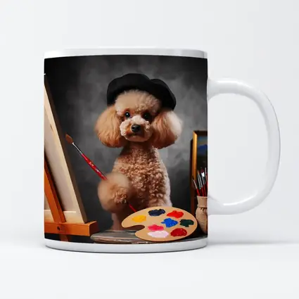 Poodle Artist Painting with Beret Hat