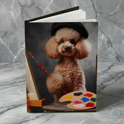 Poodle Artist Painting with Beret Hat