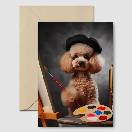 Poodle Artist Painting with Beret Hat