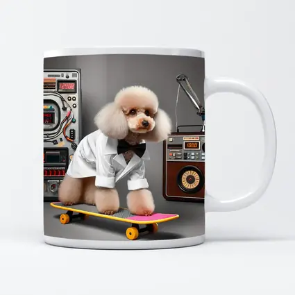 Poodle Scientist on Skateboard Retro Lab