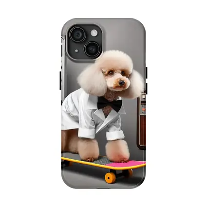 Poodle Scientist on Skateboard Retro Lab
