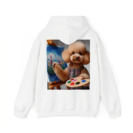 Poodle Artist Painting on Canvas Easel