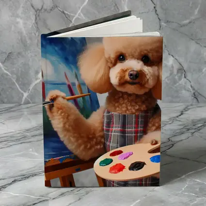 Poodle Artist Painting on Canvas Easel