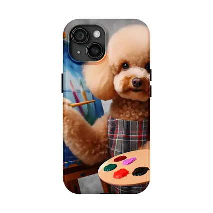 Poodle Artist Painting on Canvas Easel