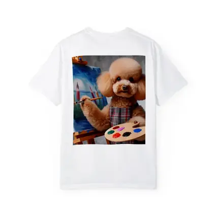 Poodle Artist Painting on Canvas Easel
