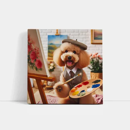Poodle Artist Painting in Cozy Studio