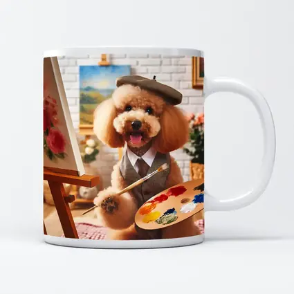 Poodle Artist Painting in Cozy Studio