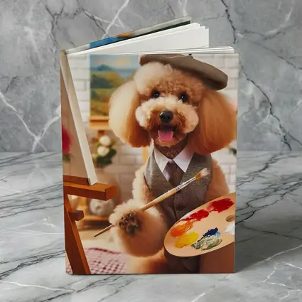 Poodle Artist Painting in Cozy Studio