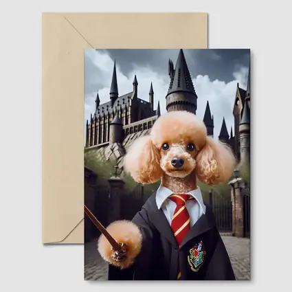 Poodle Wizard Hogwarts Castle Fantasy Art