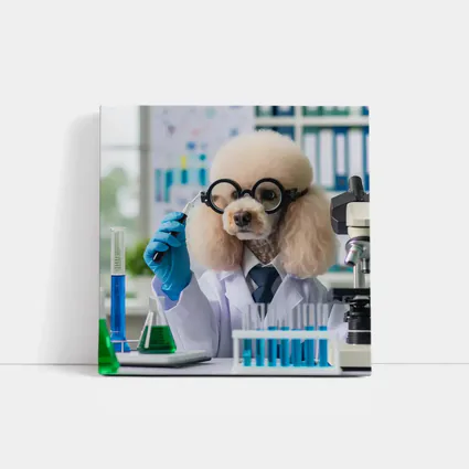 Poodle Scientist In Laboratory White Coat