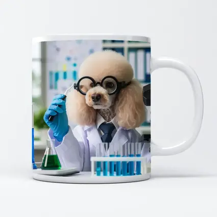 Poodle Scientist In Laboratory White Coat