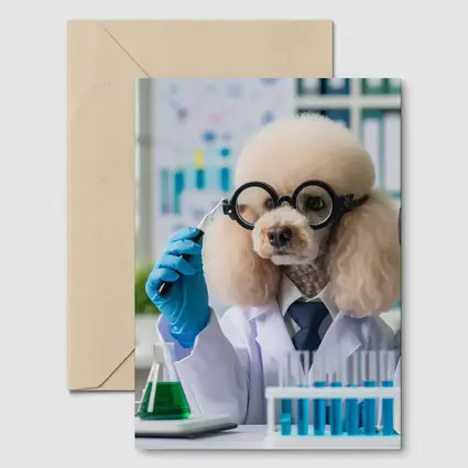 Poodle Scientist In Laboratory White Coat