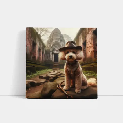 Poodle Dog Explorer Hat Ancient Temple Ruins